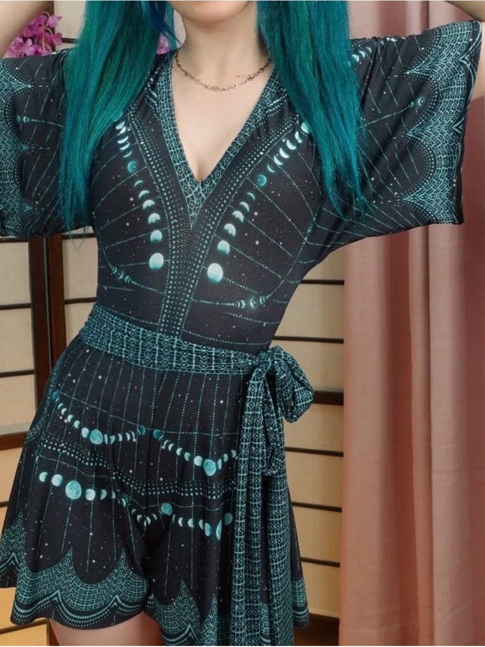 Blackmilk Black & Teal Celestial V-Neck Jumpsuit